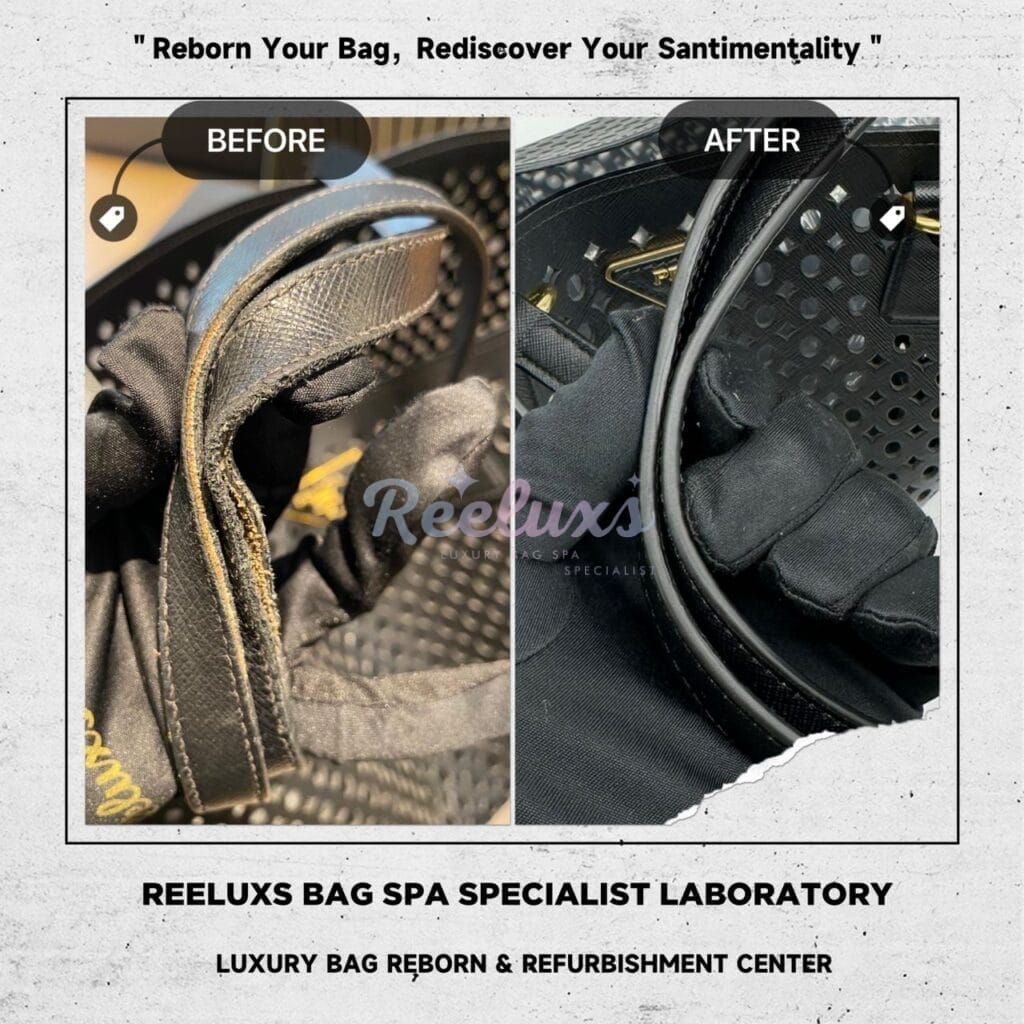 Black Saffiano Perforated Tote Bag Handle Heavy Wear & Tear Cracked Damaged — frame 2
