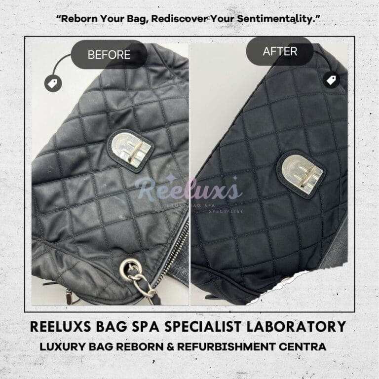 PRADA Tessuto Impuntu Black Nylon Metal Hardware Bag Nylon Faded Red Color Stain Mark Nano Spa Treatment
