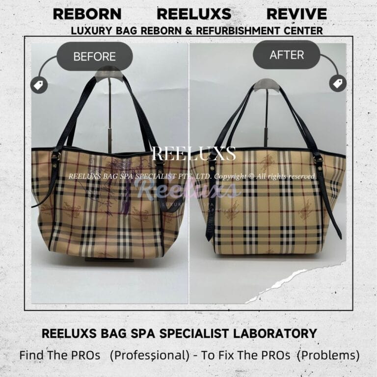 Burberry Haymarket Medium Coated Canvas With Black Leather Tote Bag Color Faded Canvas Have Heavy Pen Mark Stain Problem Replacement