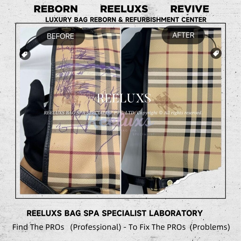 Haymarket Medium Coated Canvas With Black Leather Tote Bag Color Faded Canvas Have Heavy Pen Mark Stain Problem Replacement — frame 5