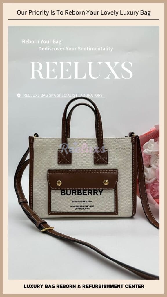 Horseferry Fabric Tote Bag With Leather Color Faded Fabric Color Stain — frame 6