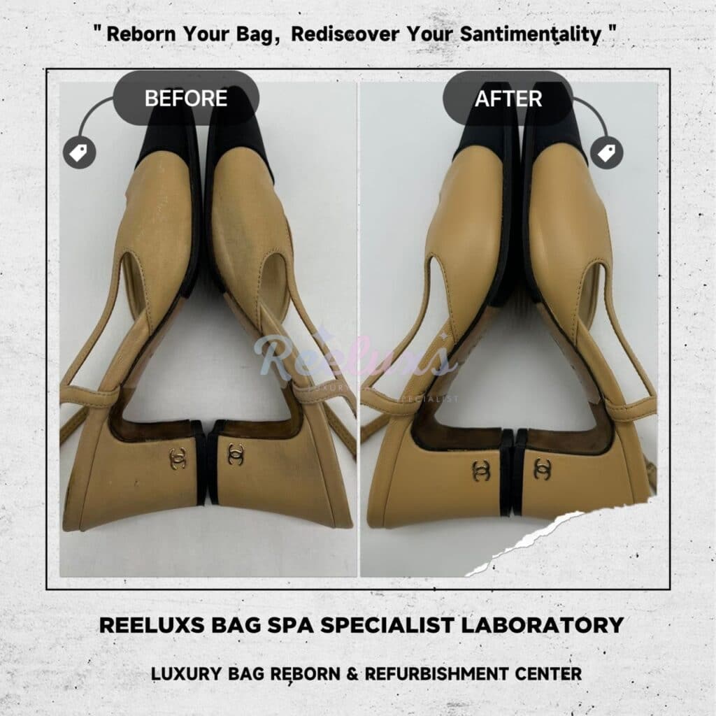 Slingback Goatskin & Grosgrain Leather Beige & Black Shoes Color Faded Leather… — frame 2