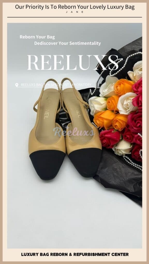 Slingback Goatskin & Grosgrain Leather Beige & Black Shoes Color Faded Leather… — frame 3