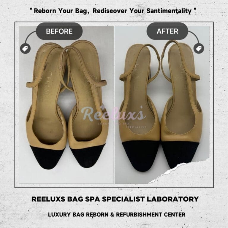 Chanel Slingback  Goatskin & Grosgrain Leather Beige & Black Shoes Color Faded  Leather Peel Off Color Restoration