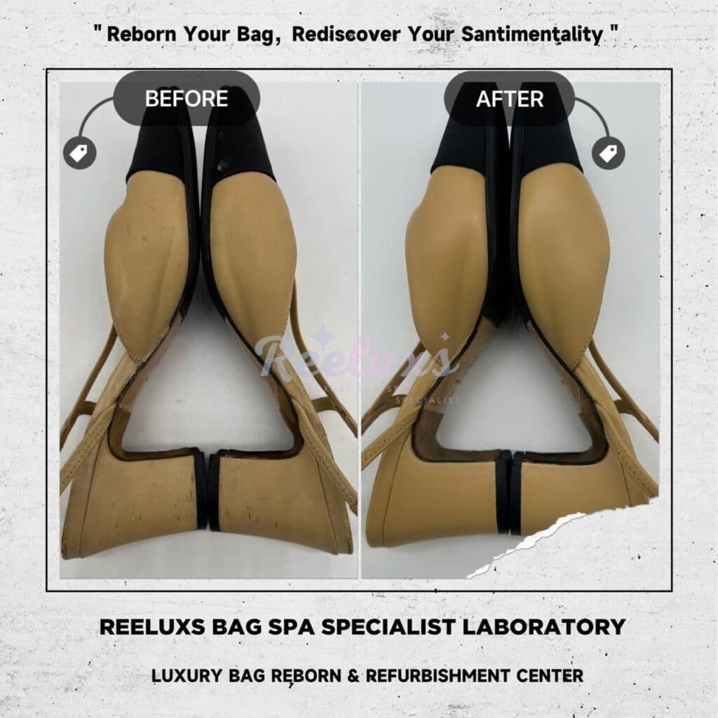 Slingback Goatskin & Grosgrain Leather Beige & Black Shoes Color Faded Leather… — frame 5
