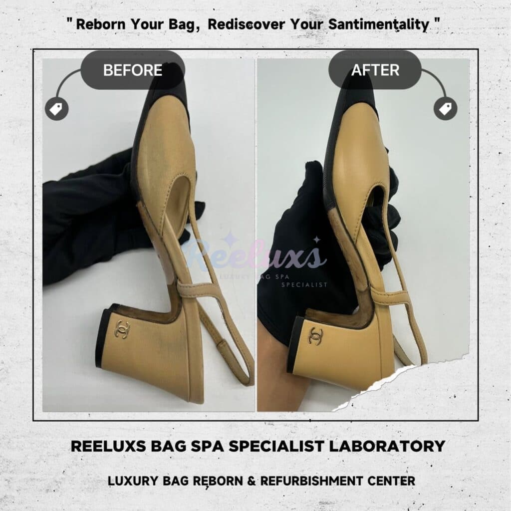 Slingback Goatskin & Grosgrain Leather Beige & Black Shoes Color Faded Leather… — frame 8