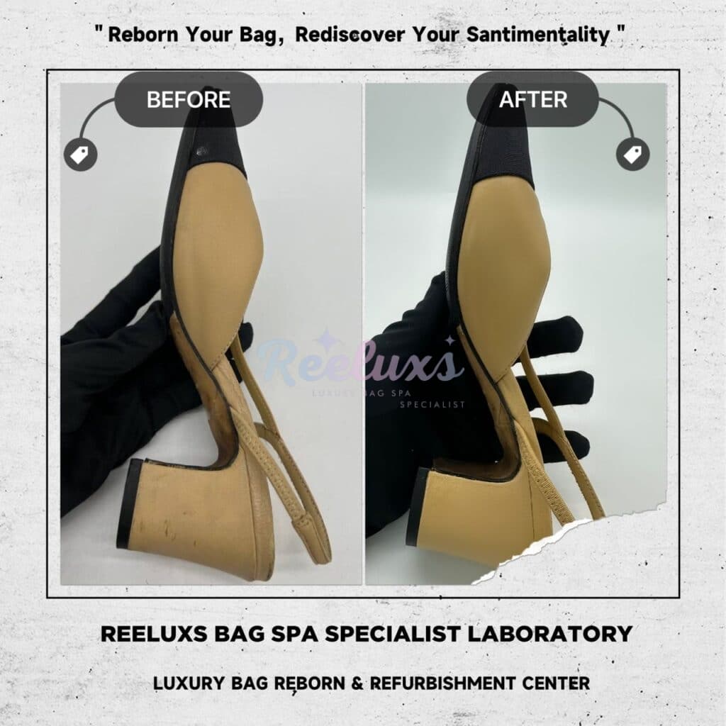 Slingback Goatskin & Grosgrain Leather Beige & Black Shoes Color Faded Leather… — frame 9