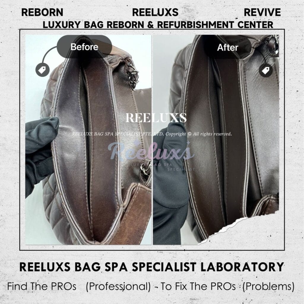 Triple Compartment Flap bag Corner Leather Damaged Repair Chain Leather Cracked &… — frame 3