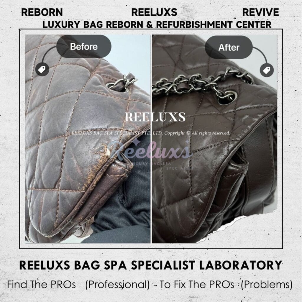 Triple Compartment Flap bag Corner Leather Damaged Repair Chain Leather Cracked &… — frame 7