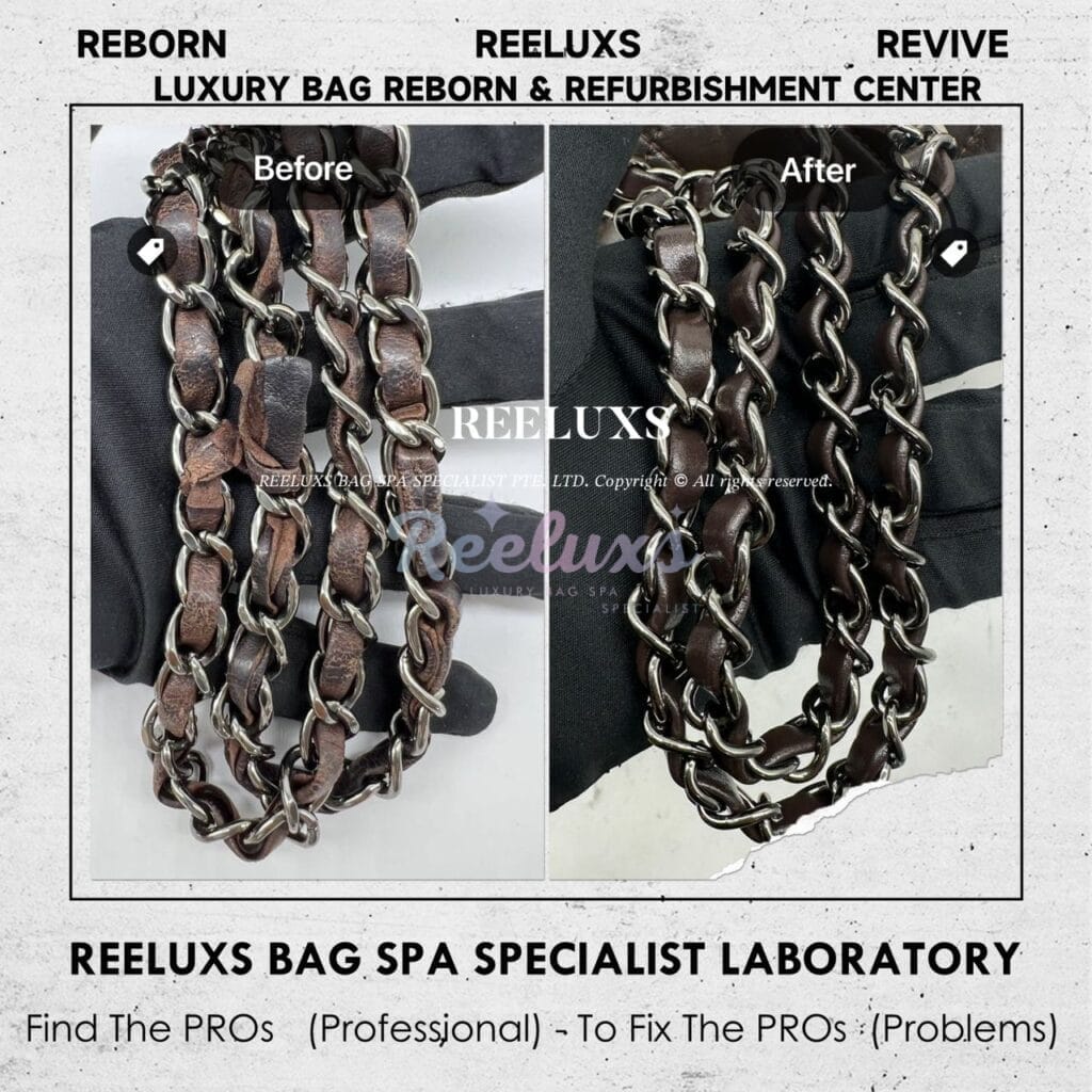 Triple Compartment Flap bag Corner Leather Damaged Repair Chain Leather Cracked &… — frame 2