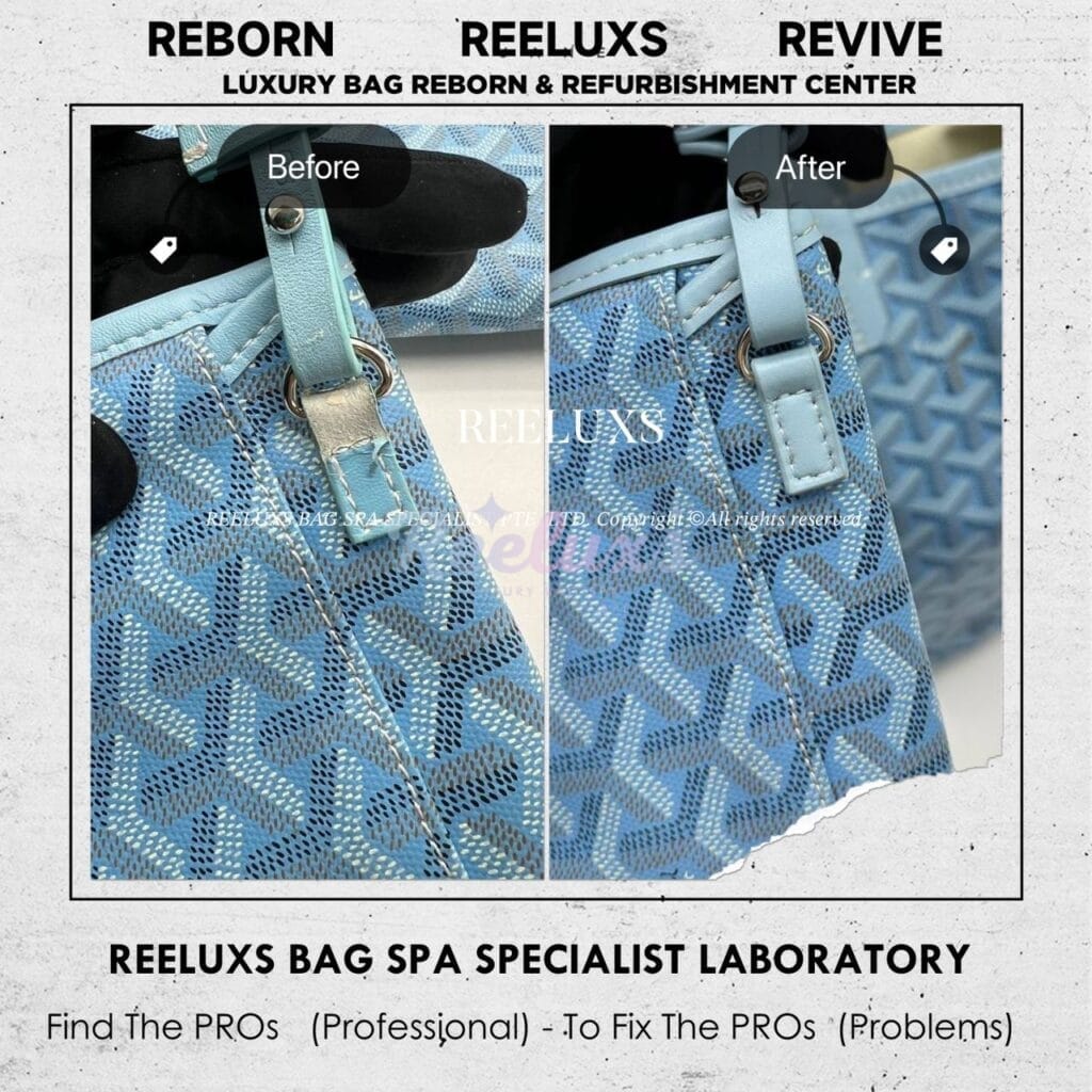 Saint Louis Light Blue Color Shoulder Bag Handle & Trim Leather Cracked & Peel Off Replacement — frame 1