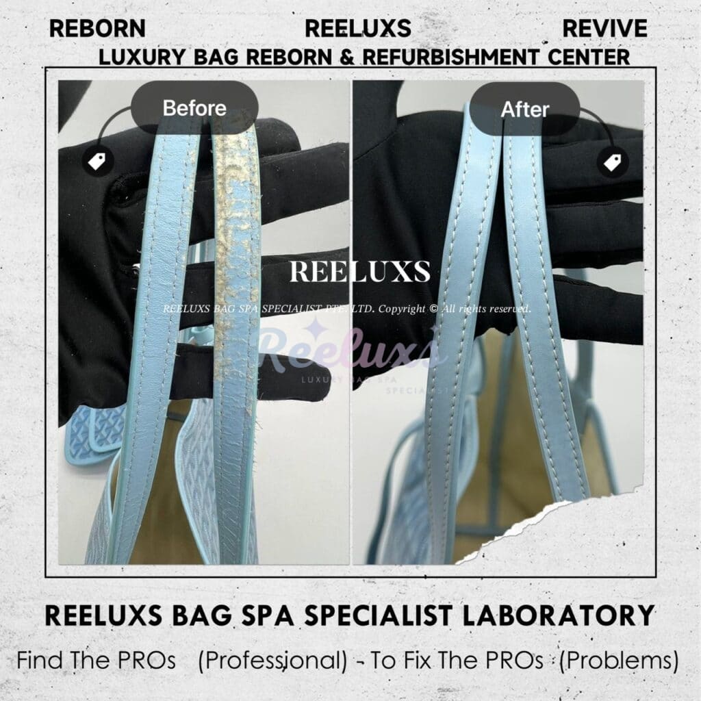 Saint Louis Light Blue Color Shoulder Bag Handle & Trim Leather Cracked & Peel Off Replacement — frame 7