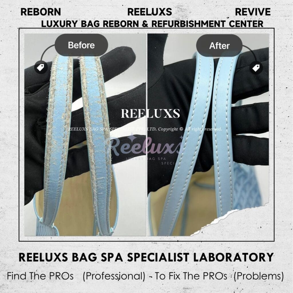 Saint Louis Light Blue Color Shoulder Bag Handle & Trim Leather Cracked & Peel Off Replacement — frame 6