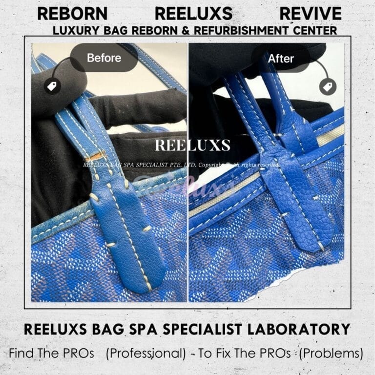 Goyard Saint Louis Navy Blue Color Shoulder Bag Leather Color Faded Restoration & Handle Leather Cracked Replacement