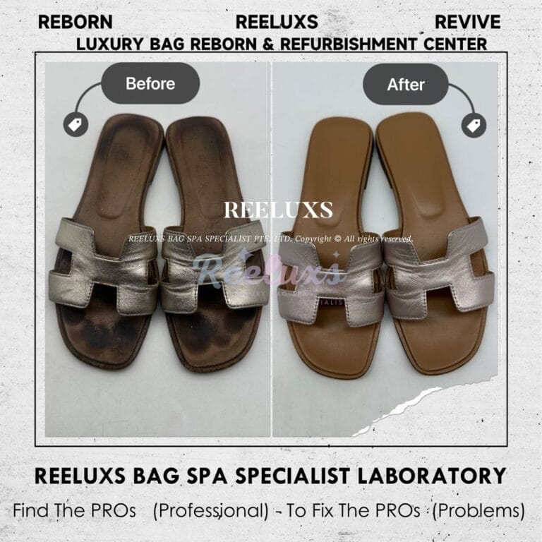 Hermès Oran Sandals Foot Base Color Faded & Leather Scratches Color Restoration & Sole Heavy Wear & Tear Adding New Sole Layer