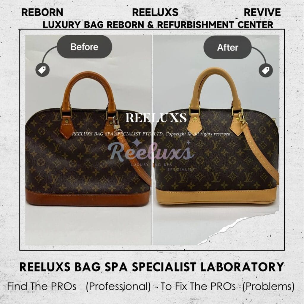 Monogram Canvas Alma PM Handbag Color Faded Vachetta Full Stain & Scratches — frame 4