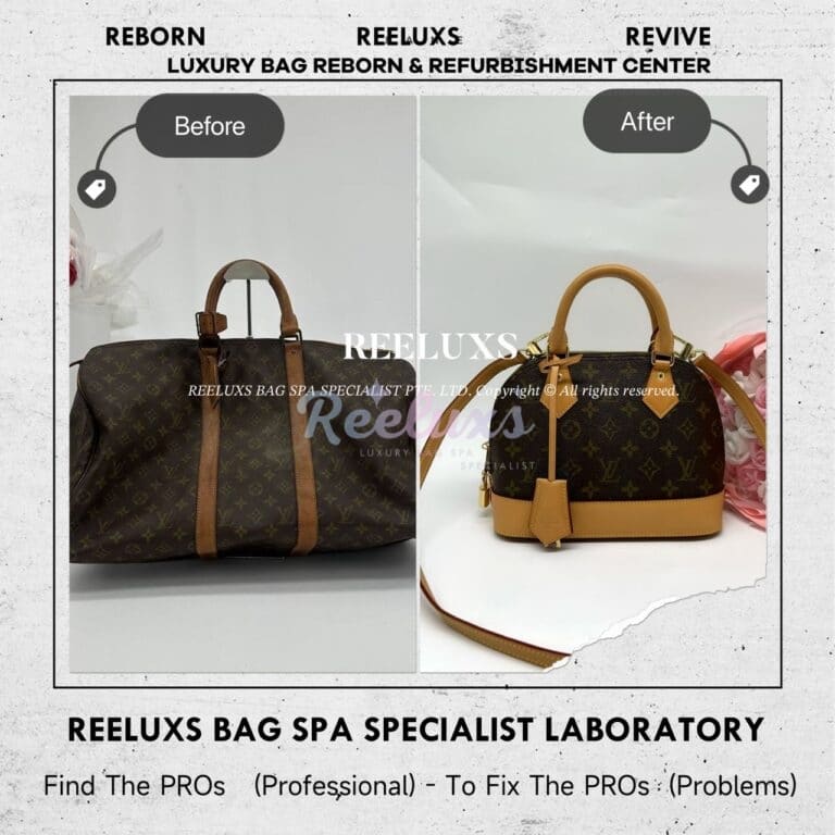 Louis Vuitton Monogram Keepall Handbag Vachetta Fully Stain & Scratches Customized To Alma BB Monogram Canvas