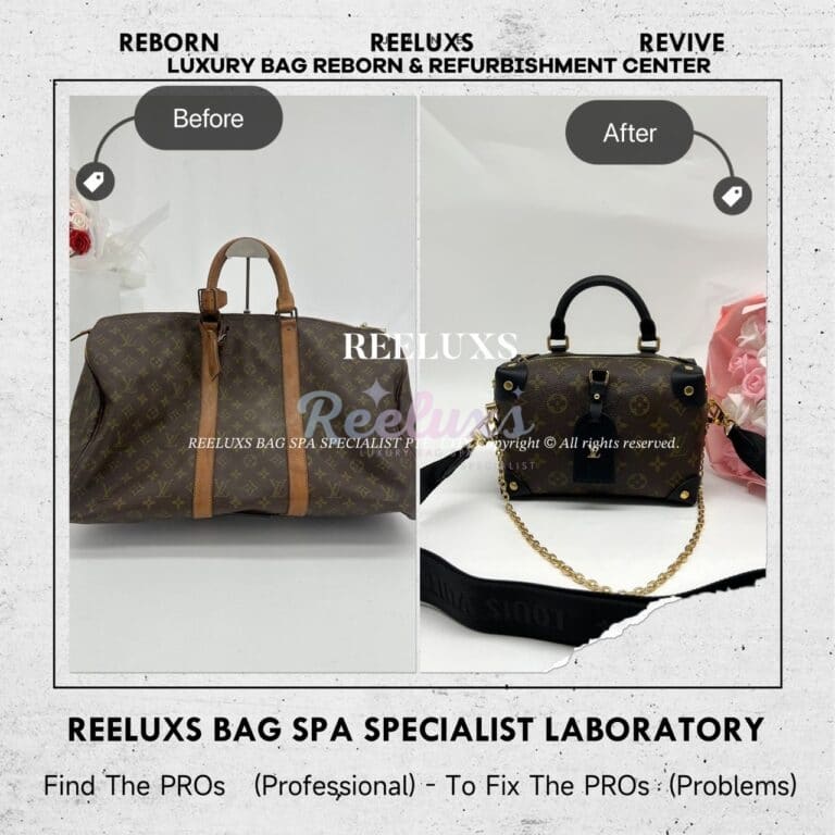 Louis Vuitton Monogram Keepall Handbag Vachetta Fully Stain & Scratches Customized To Petite Malle Souple Design