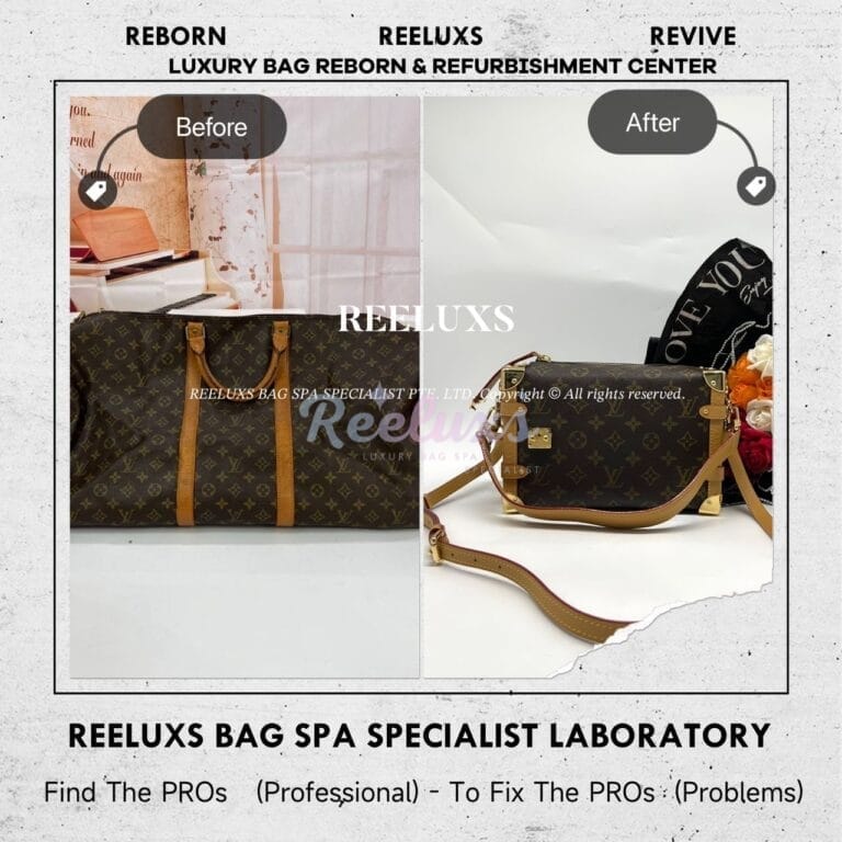 Louis Vuitton Monogram Keepall Handbag Vachetta Fully Stain & Scratches Customized To Side Trunk Monogram Design