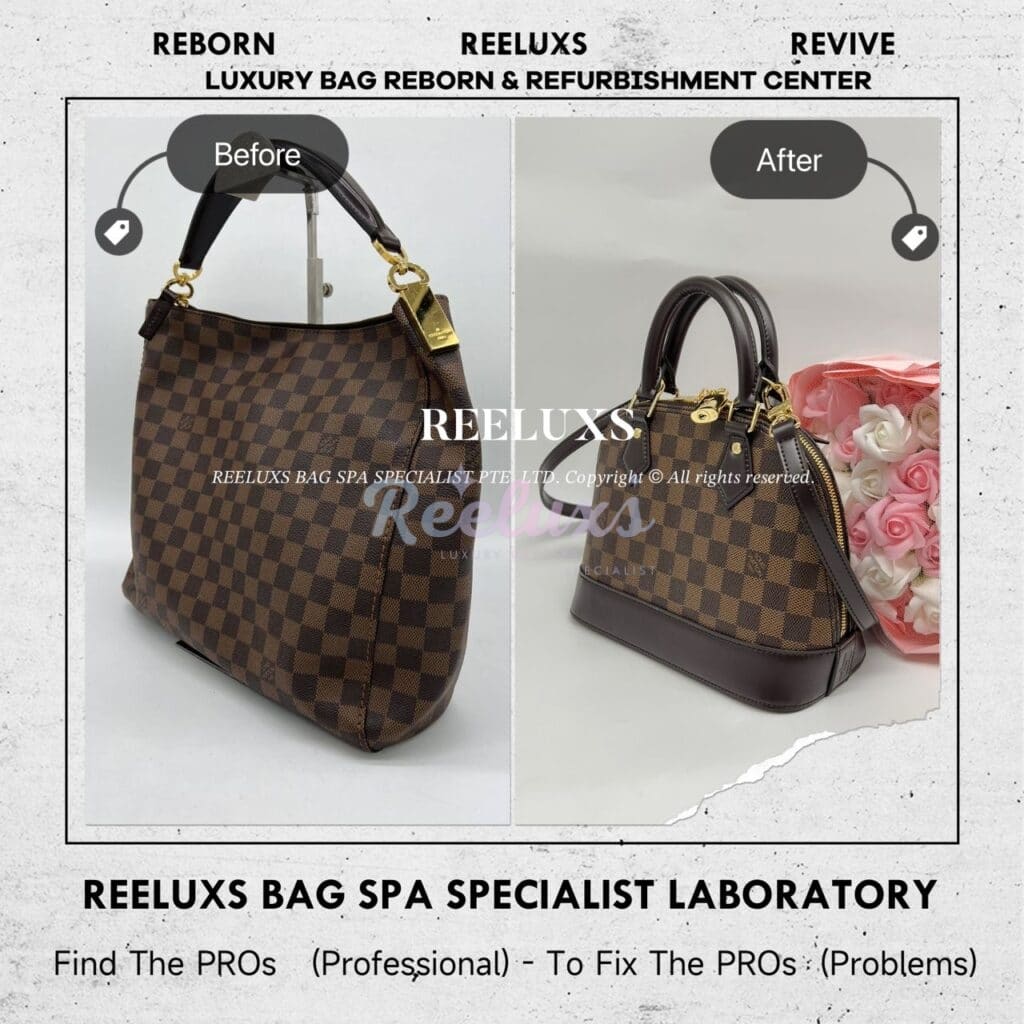 Portobello Damier Leather Faded Customised To Alma BB Damier Ebene Bag — frame 3