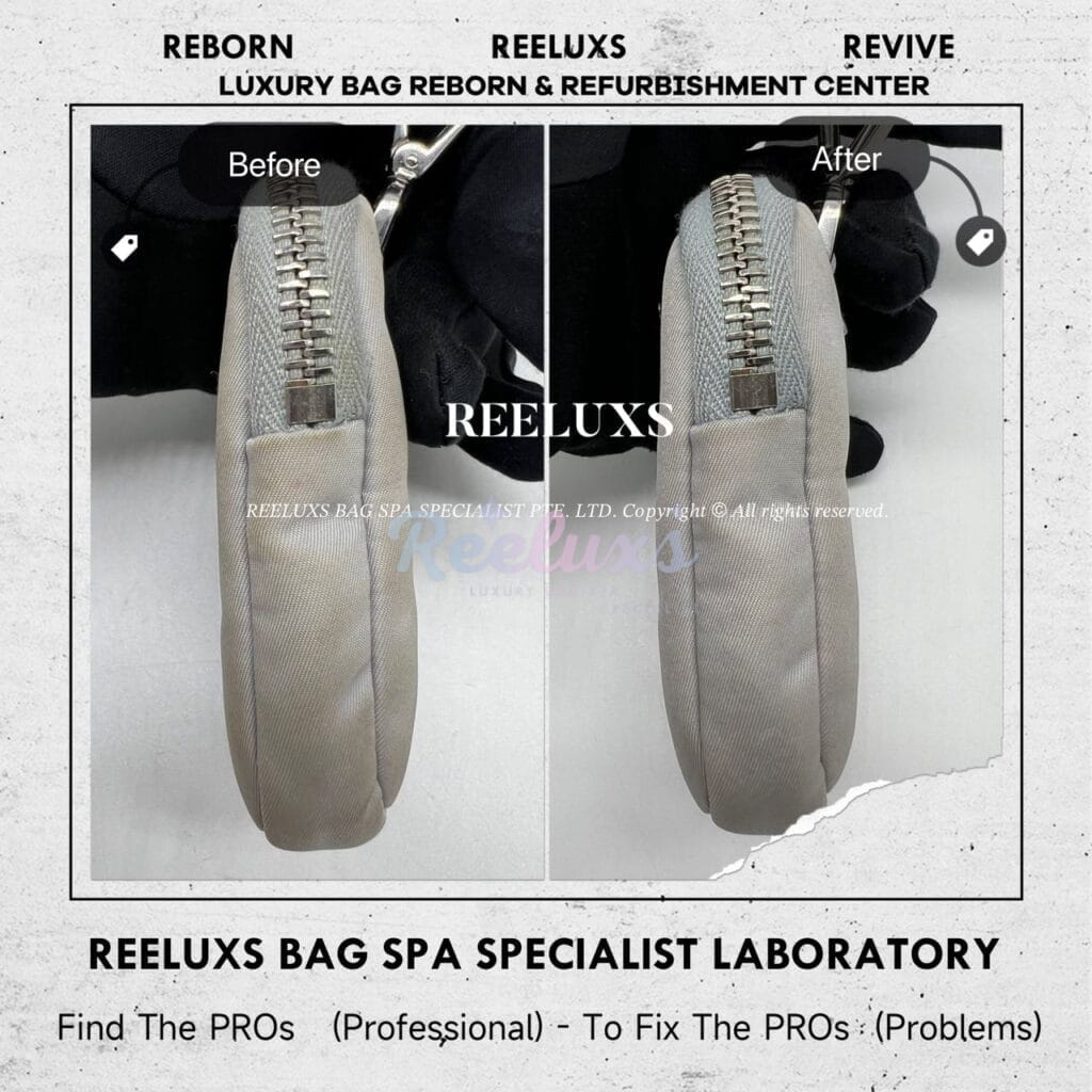 Re-Edition 2005 Re-Nylon Grey Bag Yellowish Stain Mark Nano Spa Treatment — frame 2