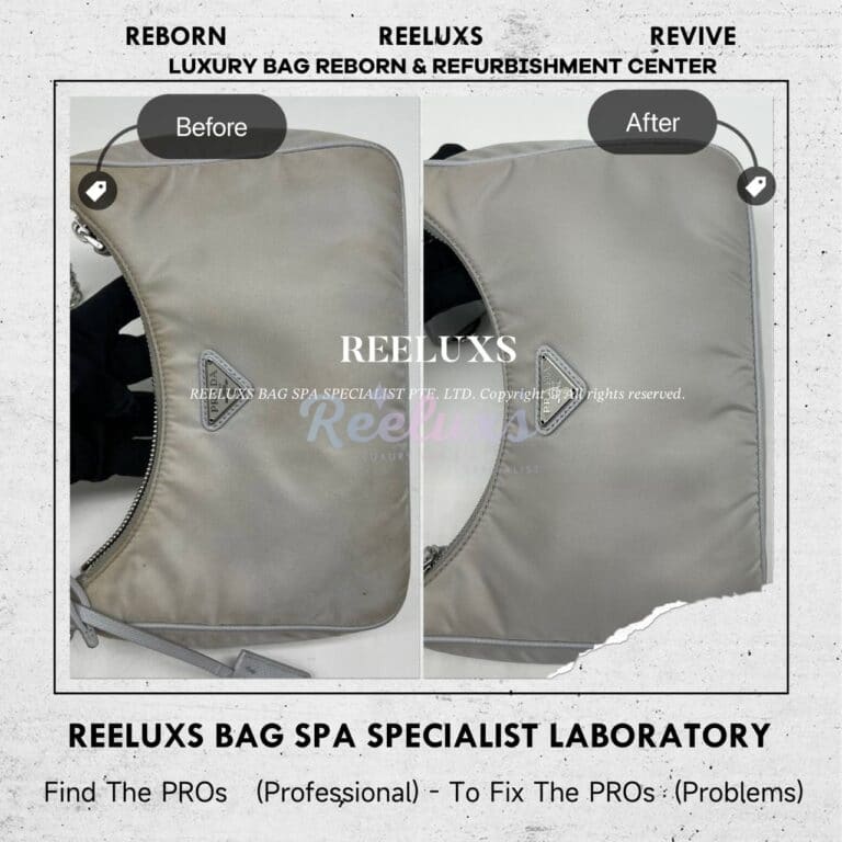 PRADA Re-Edition 2005 Re-Nylon Grey Bag Yellowish Stain Mark Nano Spa Treatment