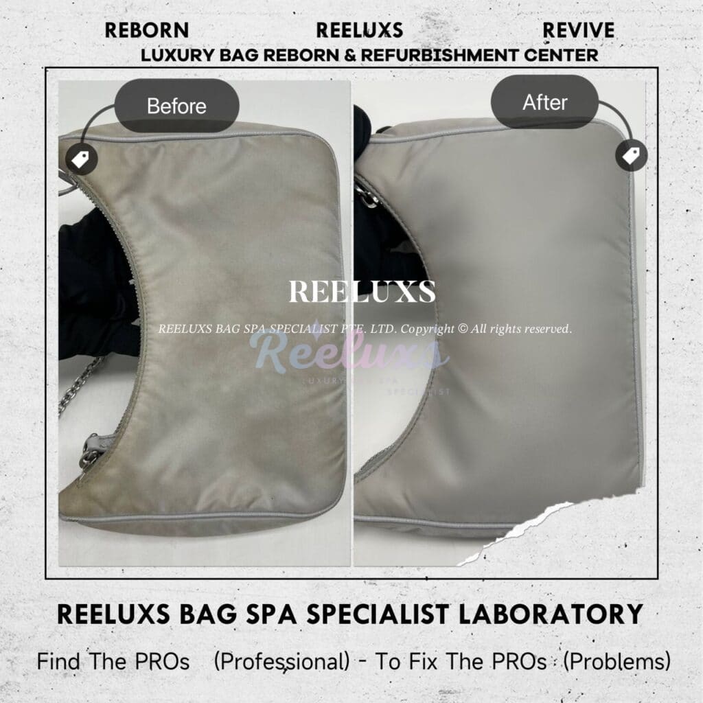 Re-Edition 2005 Re-Nylon Grey Bag Yellowish Stain Mark Nano Spa Treatment — frame 9