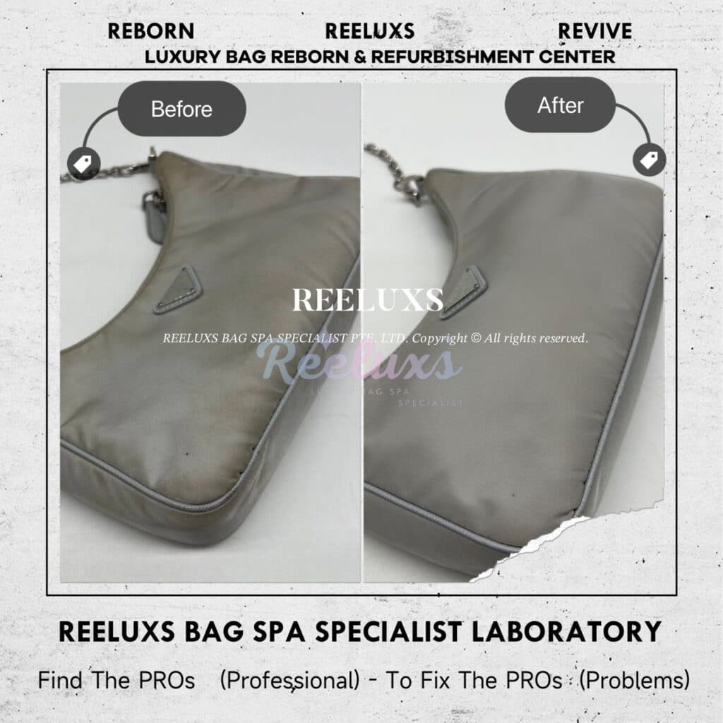 Re-Edition 2005 Re-Nylon Grey Bag Yellowish Stain Mark Nano Spa Treatment — frame 7