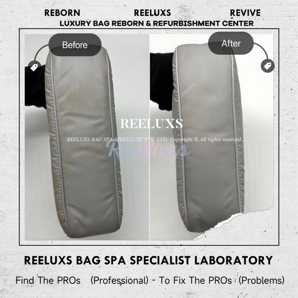 Re-Edition 2005 Re-Nylon Grey Bag Yellowish Stain Mark Nano Spa Treatment — frame 4