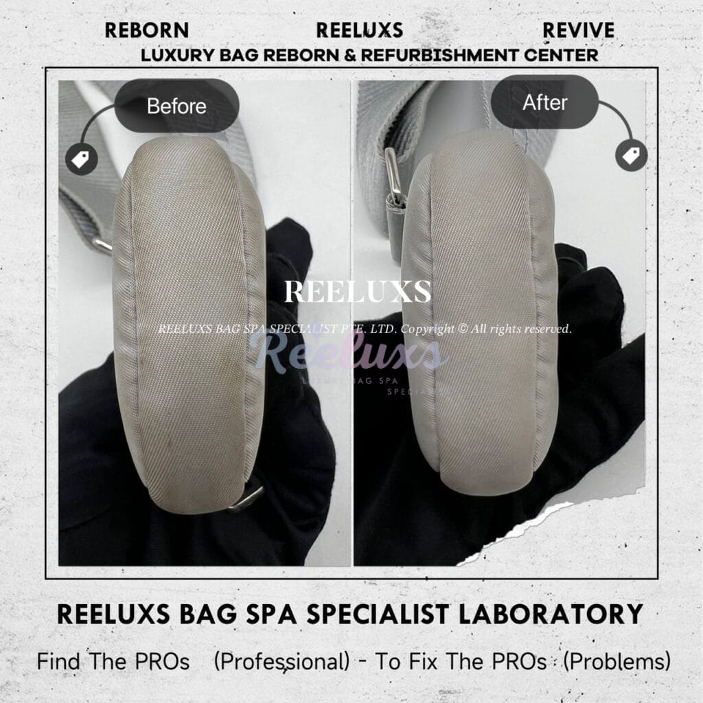 Re-Edition 2005 Re-Nylon Grey Bag Yellowish Stain Mark Nano Spa Treatment — frame 3