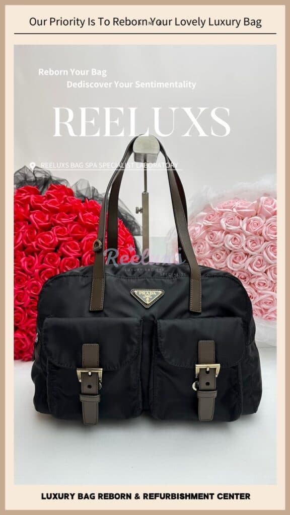 Triangle Logo Double Pocket HandBag Nylon Color Oxidation Problem Change To Black… — frame 7