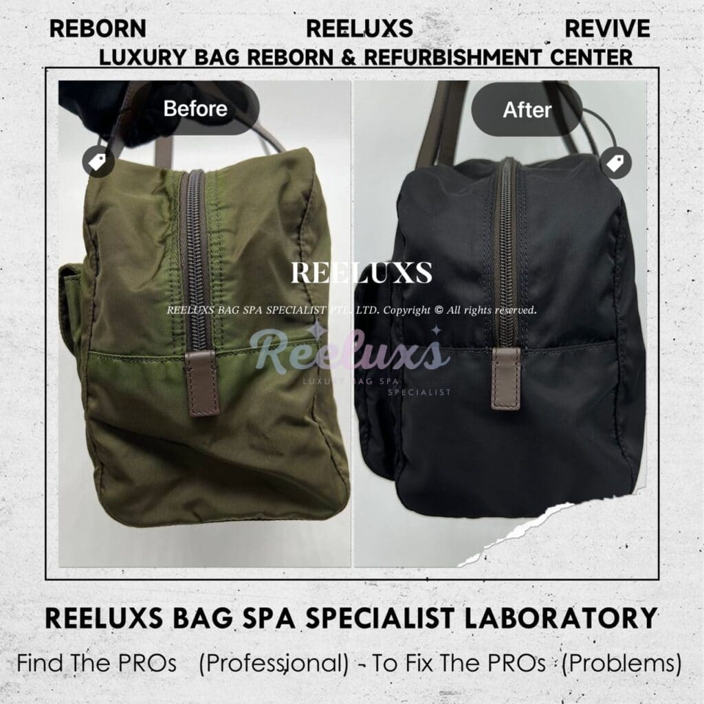 Triangle Logo Double Pocket HandBag Nylon Color Oxidation Problem Change To Black… — frame 3