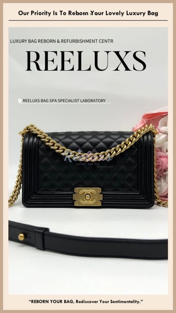 Boy Black Caviar Leather Shoulder Bag Color Faded Corner Damaged Partly — frame 2