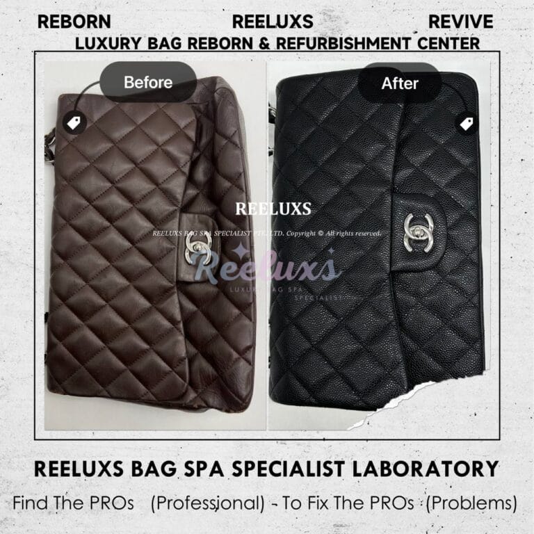 Chanel Lambskin Single Flap Color Damaged Corner Tear Off Customised To Black Caviar Leather Refurbishment