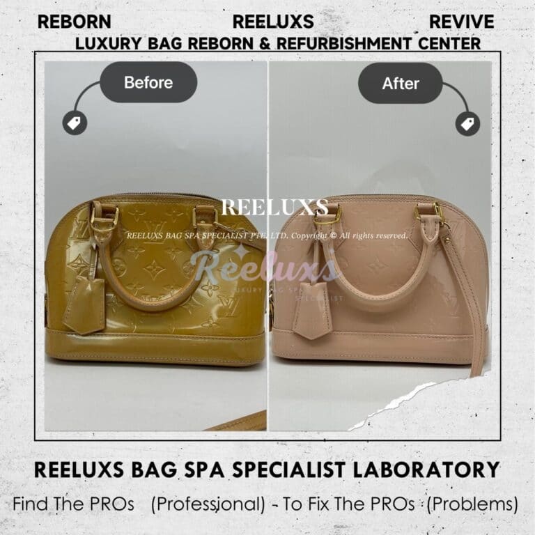 Louis Vuitton Alma BB Handbag Patent Color Oxidation Problem Restoration