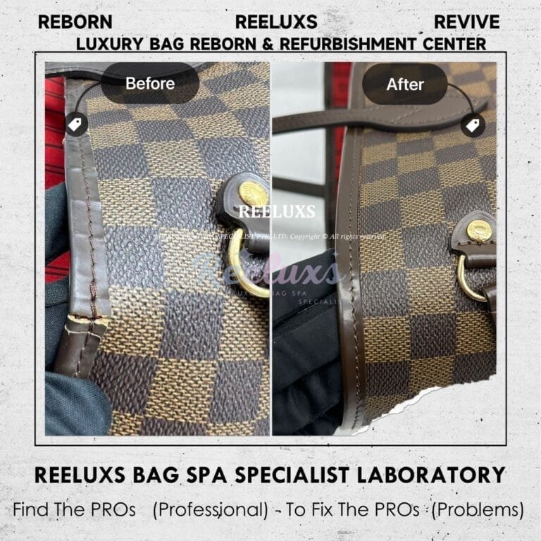 Louis Vuitton Neverfull GM Damier Ebene Handbag Trim Leather Cracked Handle Leather Peel Off Replacement