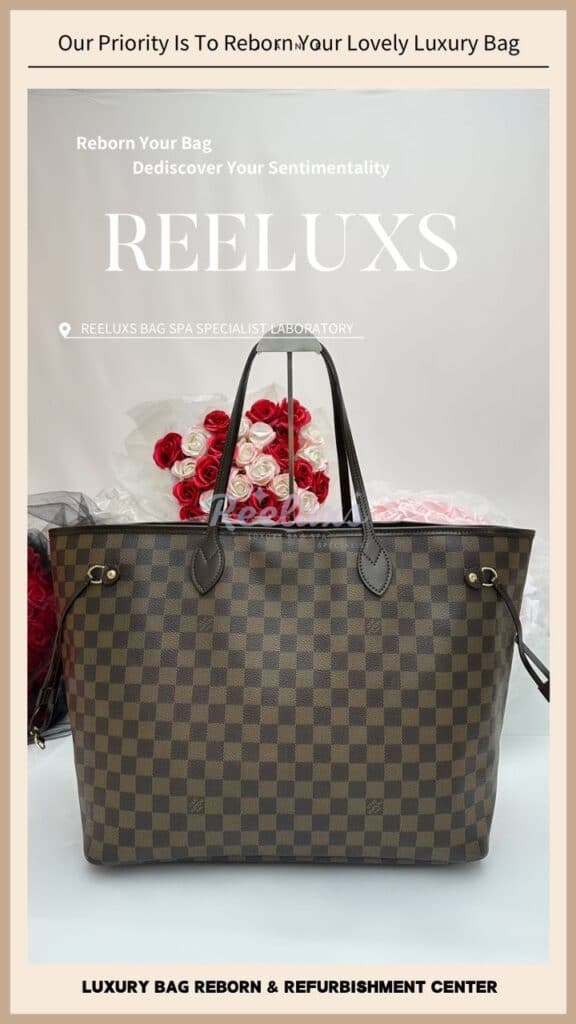 Neverfull GM Damier Ebene Handbag Trim Leather Cracked Handle Leather Peel Off — frame 2