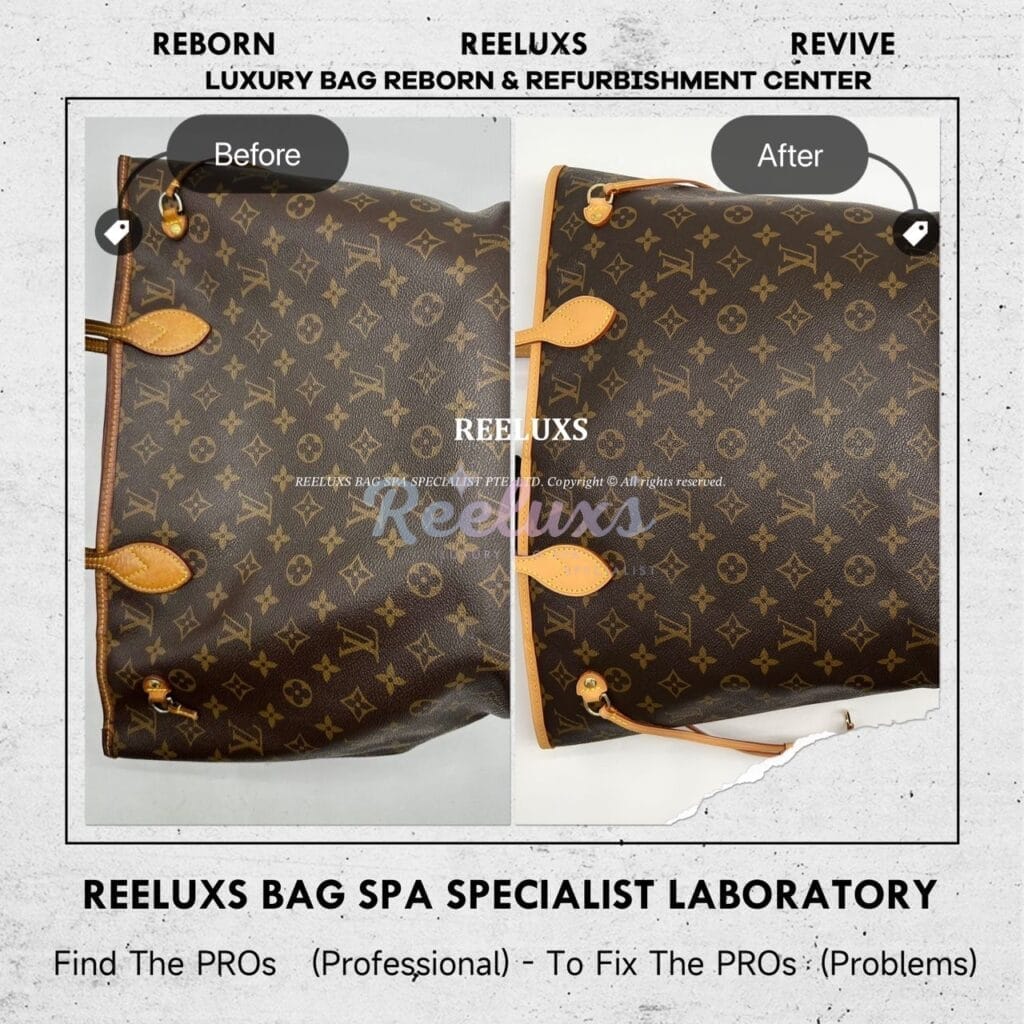 Neverfull PM Monogram Canvas Entire Vachetta Cracked Fully Stain Side Puller Broken… — frame 11