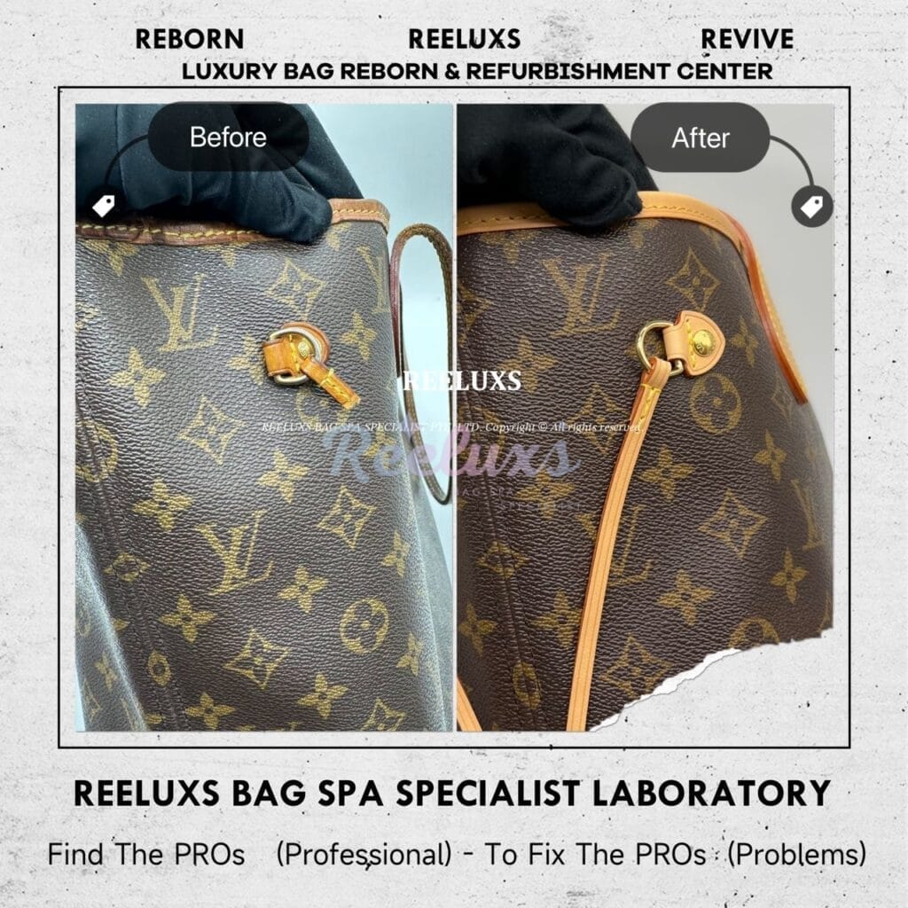 Neverfull PM Monogram Canvas Entire Vachetta Cracked Fully Stain Side Puller Broken… — frame 13