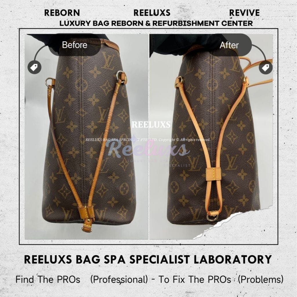 Neverfull PM Monogram Canvas Entire Vachetta Cracked Fully Stain Side Puller Broken… — frame 14
