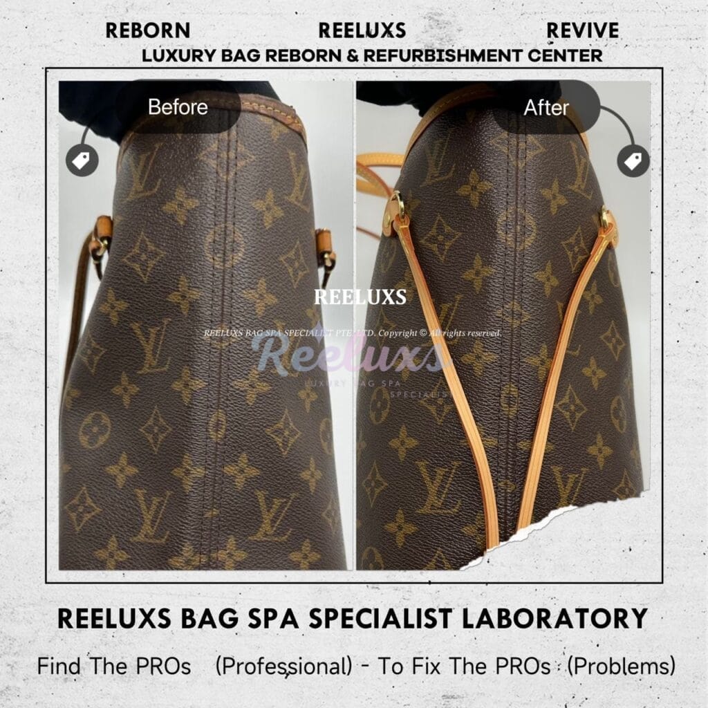 Neverfull PM Monogram Canvas Entire Vachetta Cracked Fully Stain Side Puller Broken… — frame 17