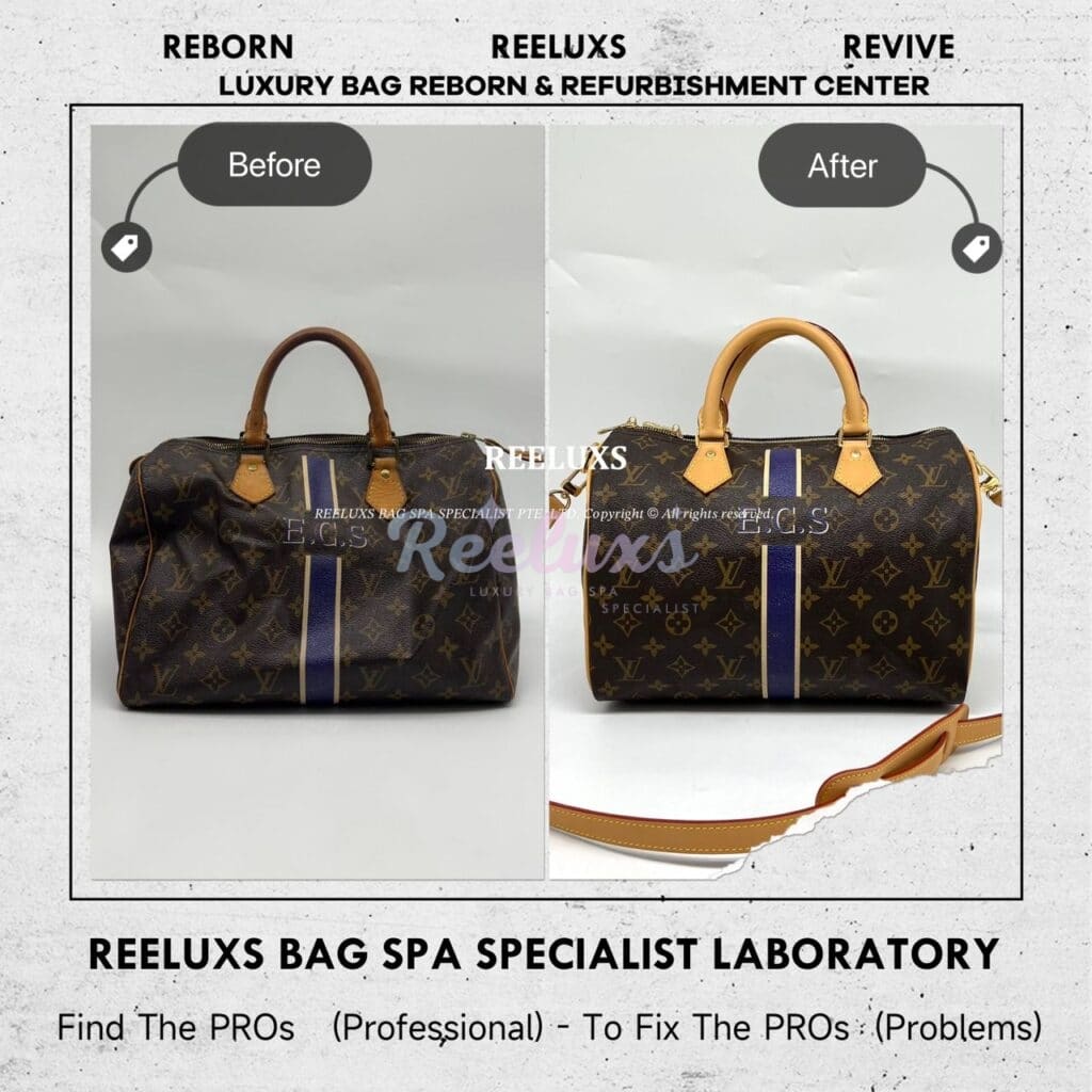 Speedy 25 Monogram Canvas Entire Vachetta Crack & Fully Stain & Customised… — frame 2