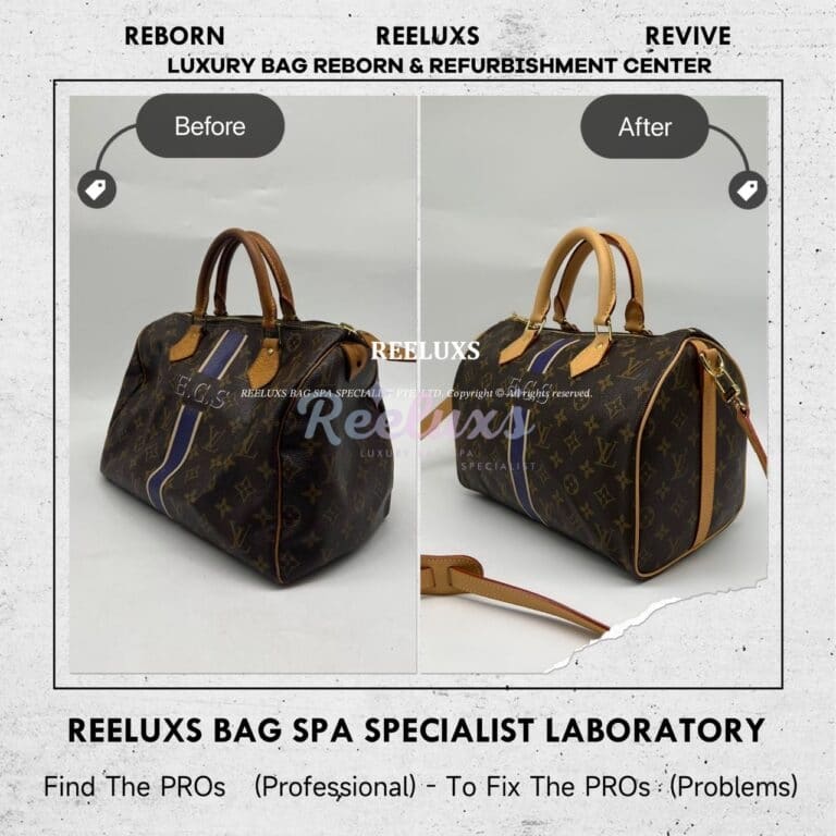 Louis Vuitton Speedy 25 Monogram Canvas Entire Vachetta Crack & Fully Stain & Customised Long Strap Bandoulière Refurbishment