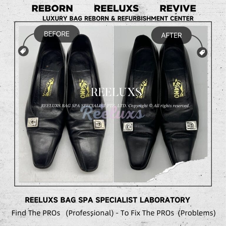 SALVATORE FERRAGAMO Gancini Logo Buckle Black Pump Heel Color Faded Leather Scratches Restoration