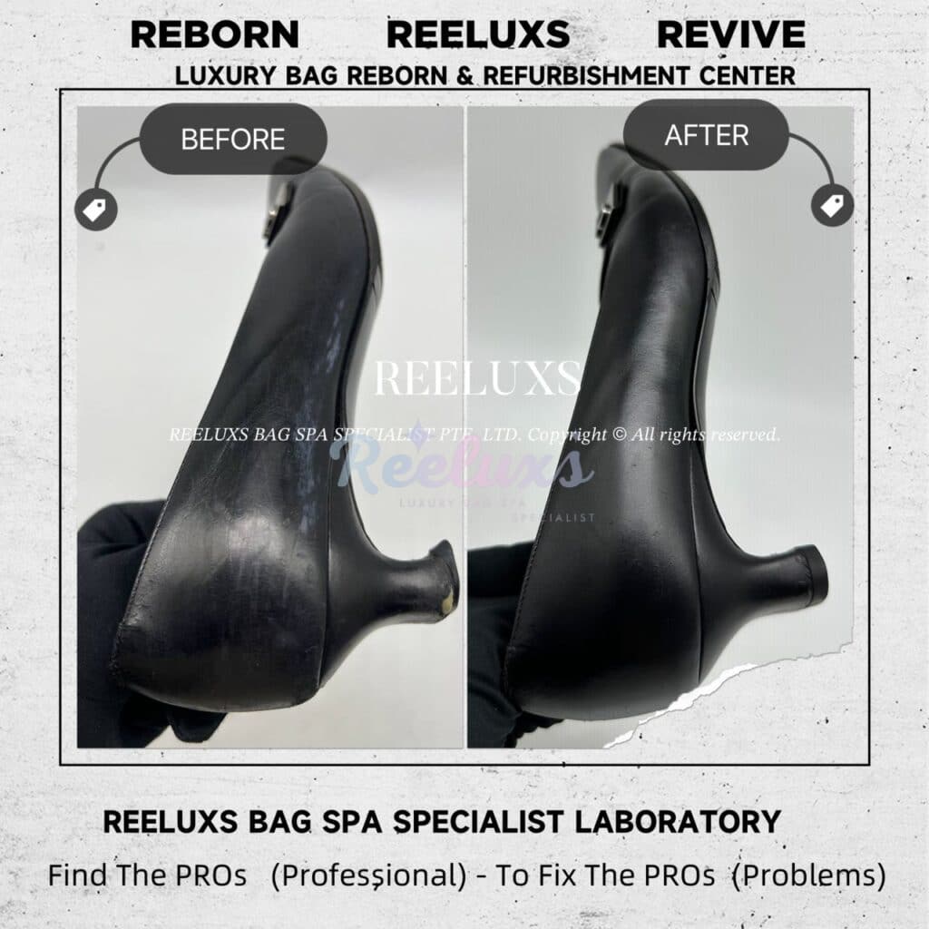 SALVATORE FERRAGAMO Gancini Logo Buckle Black Pump Heel Color Faded Leather Scratches — frame 4
