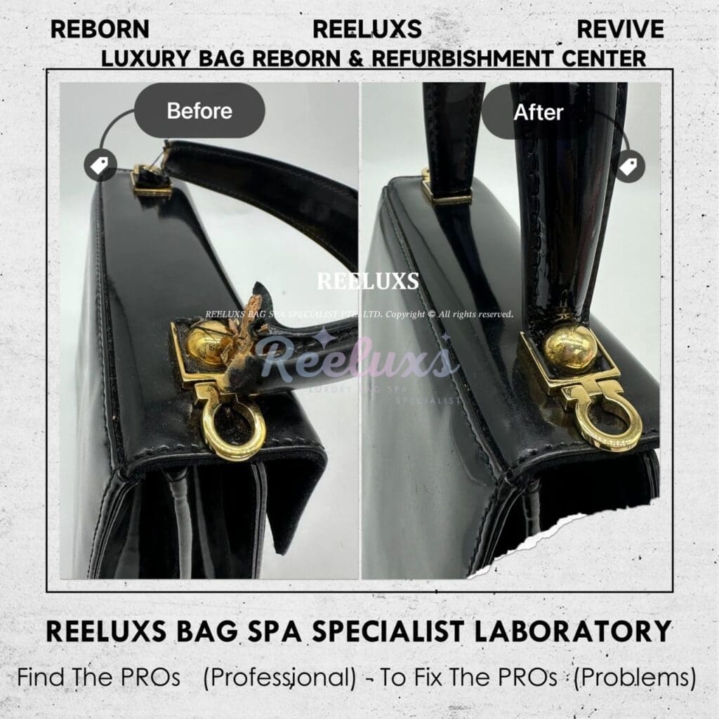 SALVATORE FERRAGAMO Kelly Top Handle Bag Color Faded Handle Cracked & Broken — frame 3
