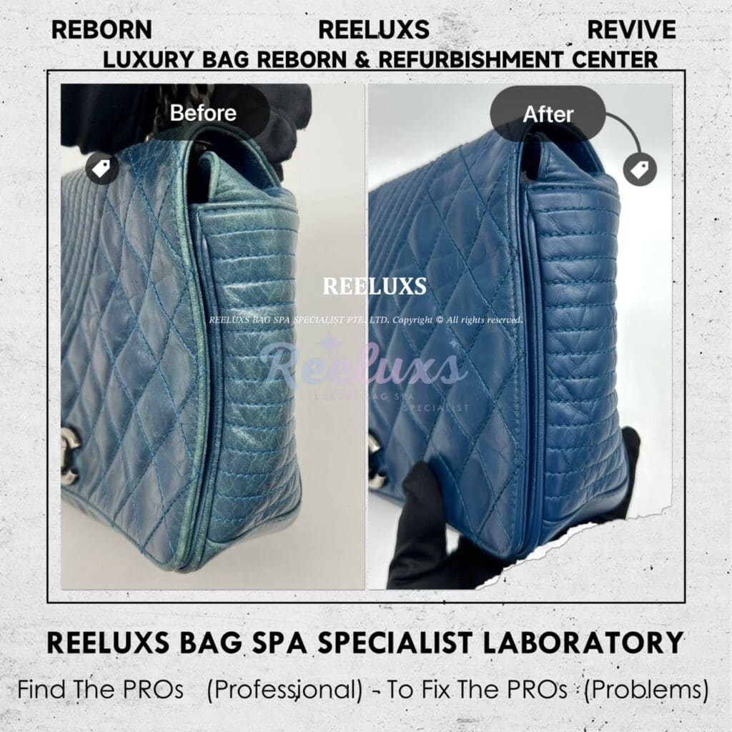 Light Navy Blue Shoulder Bag Color Faded Leather Scratches Corner Color Peel… — frame 2