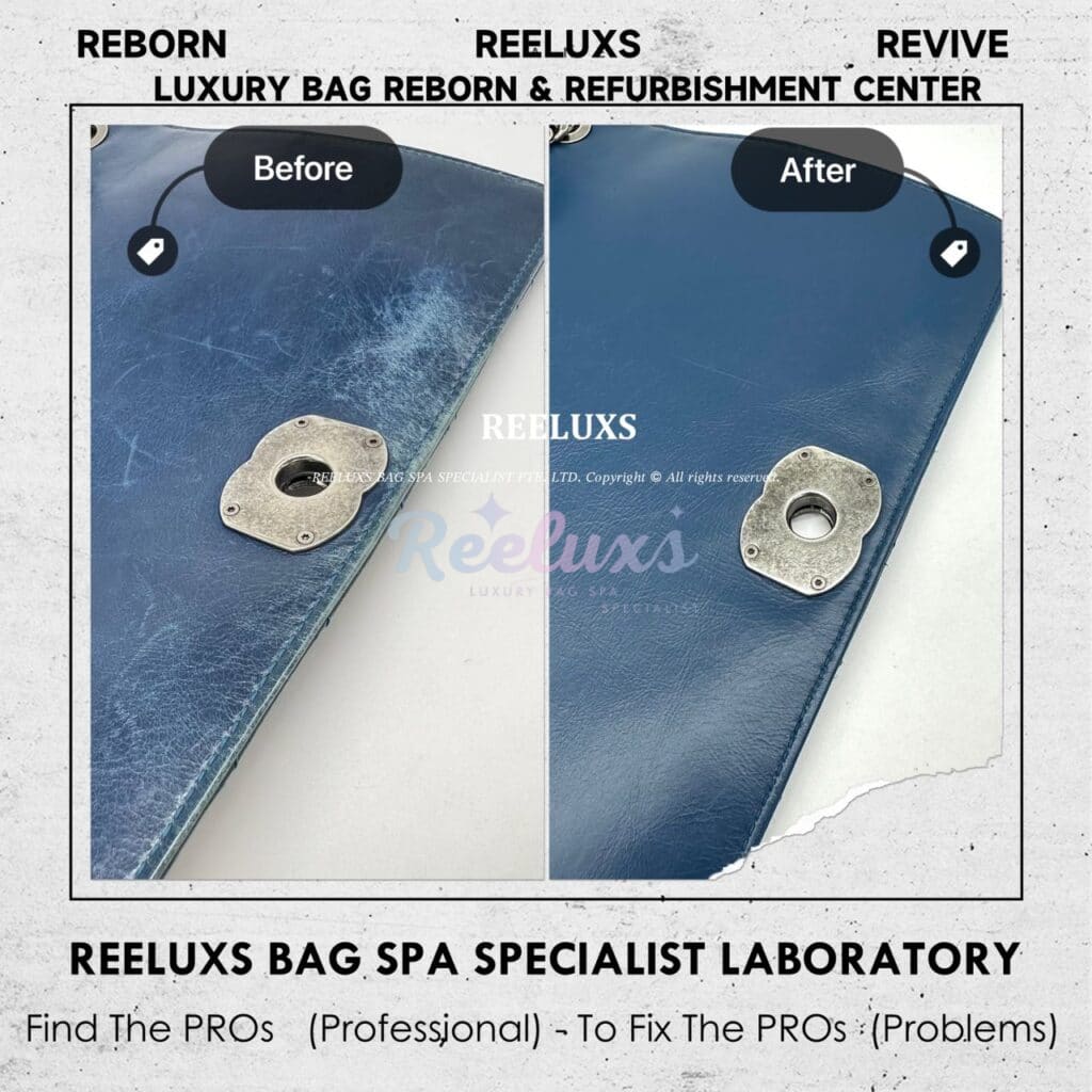 Light Navy Blue Shoulder Bag Color Faded Leather Scratches Corner Color Peel… — frame 9