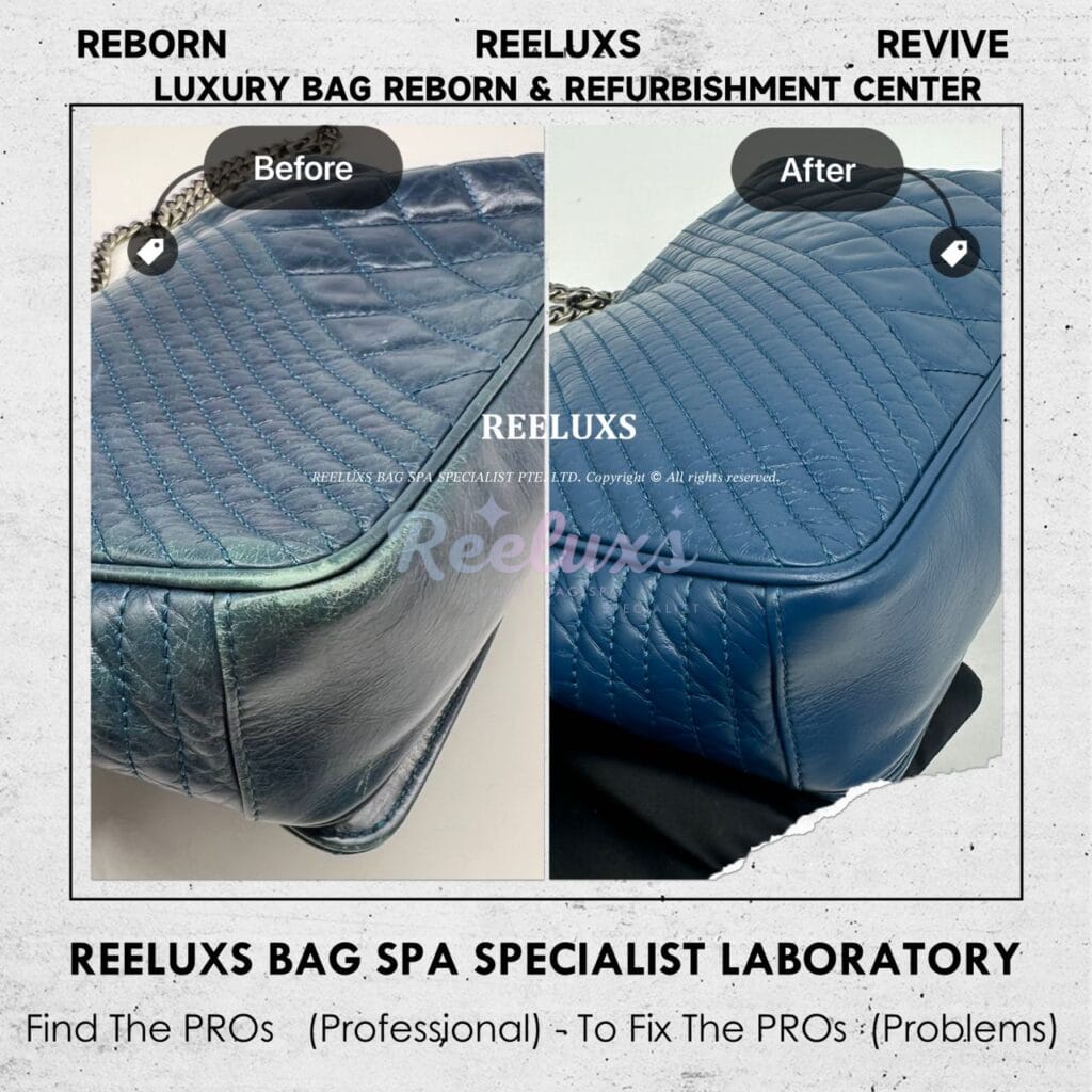 Light Navy Blue Shoulder Bag Color Faded Leather Scratches Corner Color Peel… — frame 7