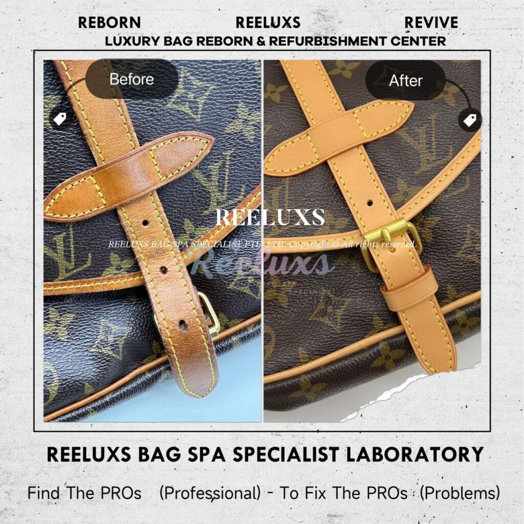 Monogram Canvas Saumur Shoulder Bag Entire Vachetta Cracked & Damaged — frame 16